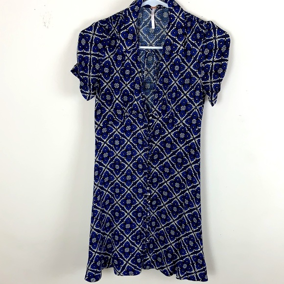 🌷Free People Swing Blue And White Dress Size 0 - Picture 2 of 7